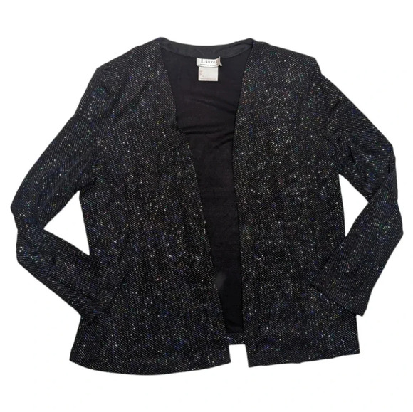 Vintage Laurel  Glitter Sparkle Long Sleeve Open Front Black Cardigan Woman 14 - Picture 1 of 10